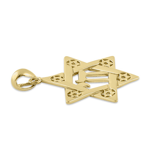 Solid 14K Yellow Gold Star of David Pendant