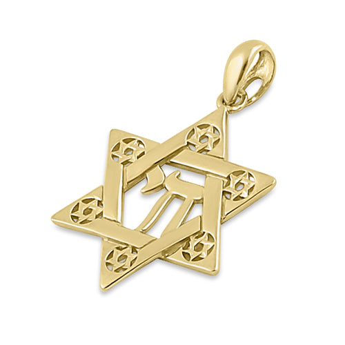 Solid 14K Yellow Gold Star of David Pendant