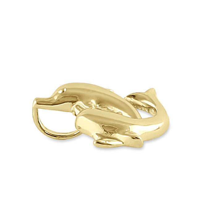Solid 14K Yellow Gold Jumping Dolphins Pendant