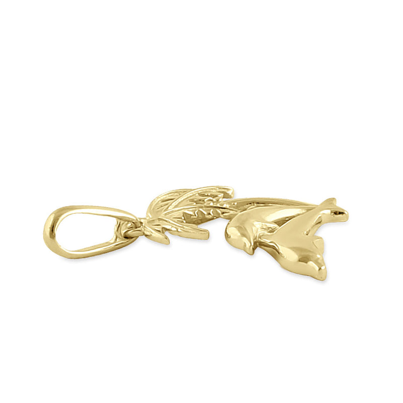 Solid 14K Yellow Gold Palm Tree and Dolphin Pendant