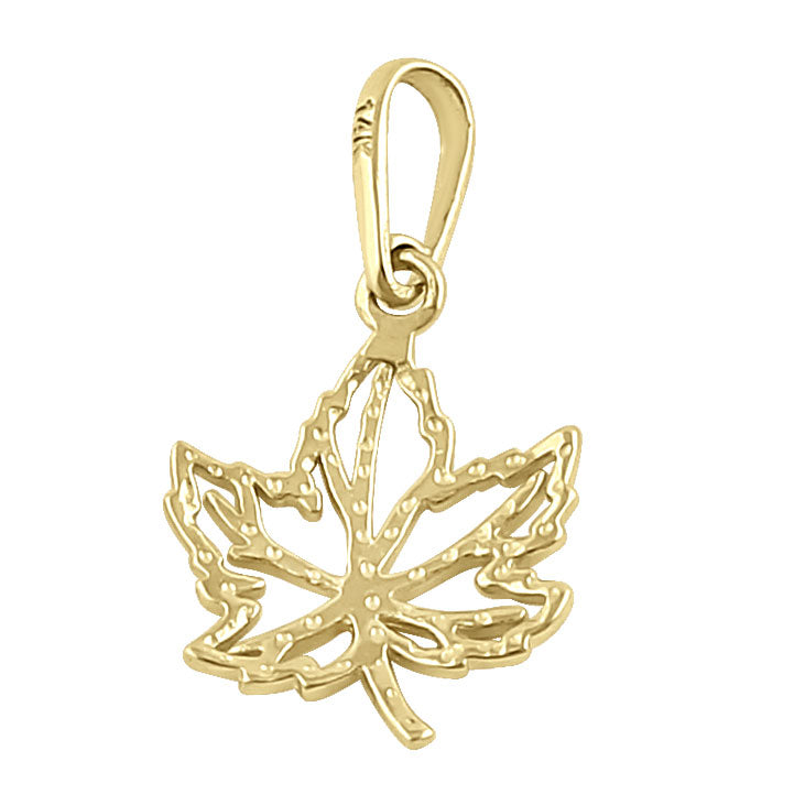 Solid 14K Yellow Gold Maple Leaf Pendant