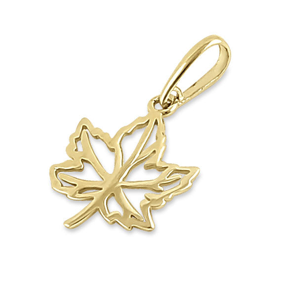 Solid 14K Yellow Gold Maple Leaf Pendant