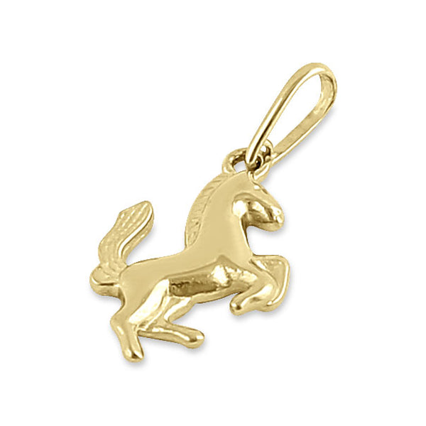 Solid 14K Yellow Gold Racing Horse Pendant