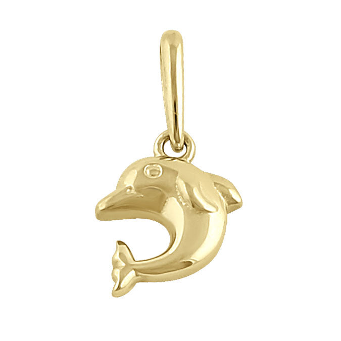 Solid 14K Yellow Gold Dolphin Pendant