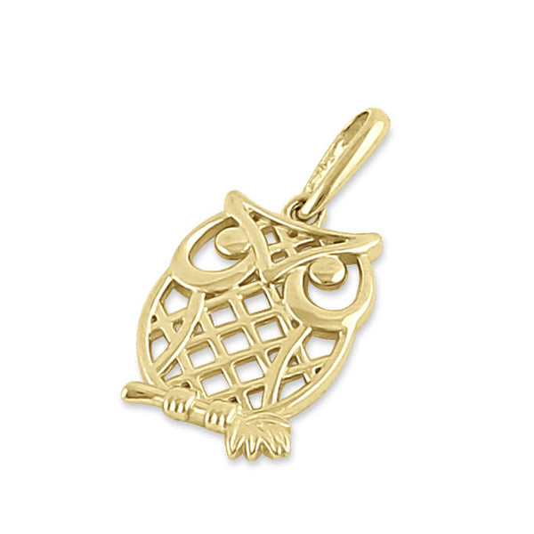 Solid 14K Yellow Gold Trendy Owl Pendant