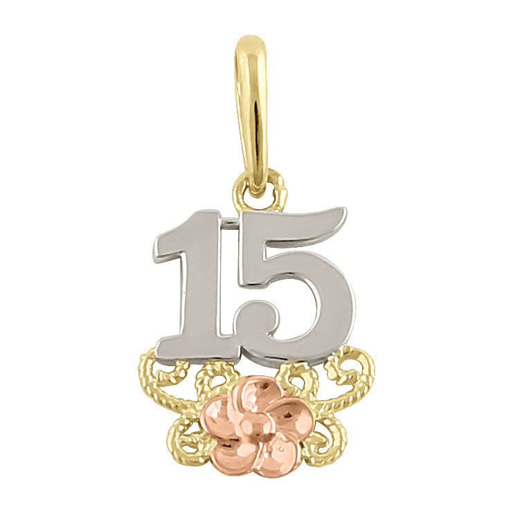 Solid 14K Yellow Gold Sweet 15 Pendant