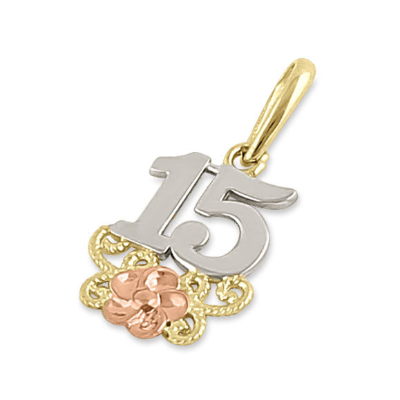 Solid 14K Yellow Gold Sweet 15 Pendant