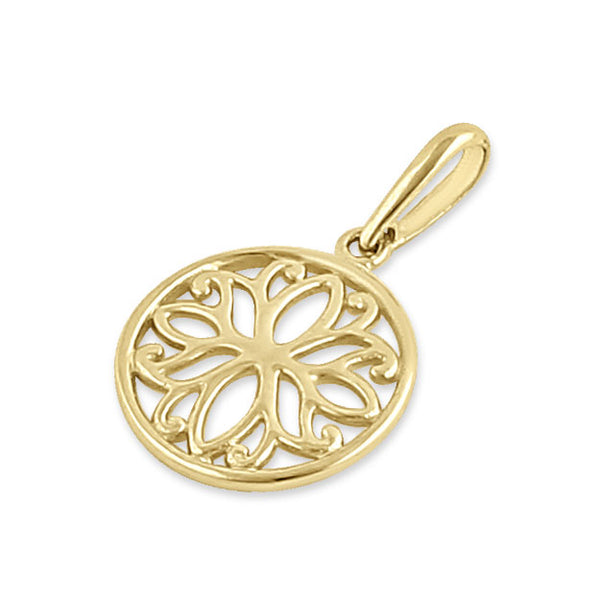 Solid 14K Yellow Gold Lotus Flower Pendant