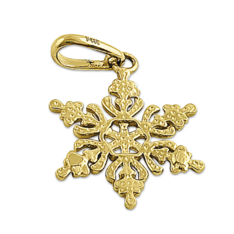 Solid 14K Yellow Gold Snowflake Pendant