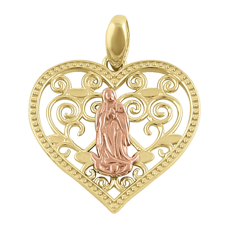 Solid 14K Gold Virgin Mary Heart Pendant