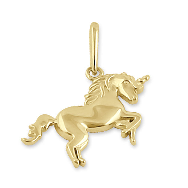Solid 14K Gold Prancing Unicorn Pendant
