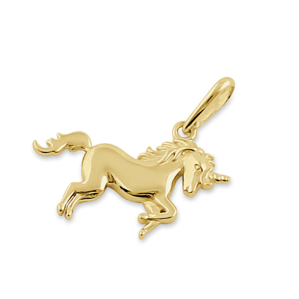Solid 14K Gold Prancing Unicorn Pendant