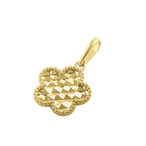 Solid 14K Yellow Gold Faceted Flower Pendant