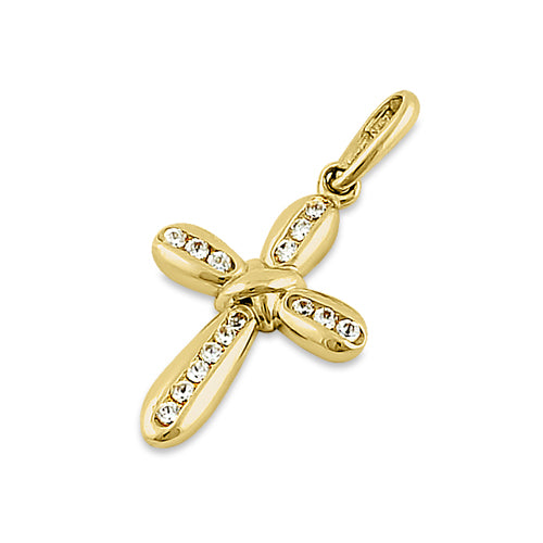 Solid 14K Yellow Gold Rounded Clear CZ Cross Pendant