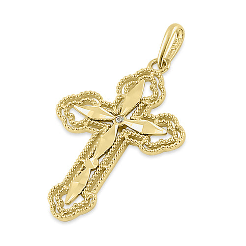 Solid 14K Yellow Gold Antique Diamond Cut Cross Pendant