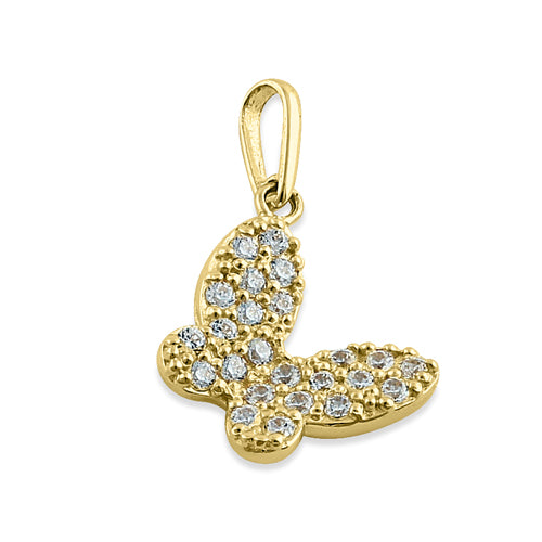 Solid 14K Yellow Gold CZ Butterfly Pendant