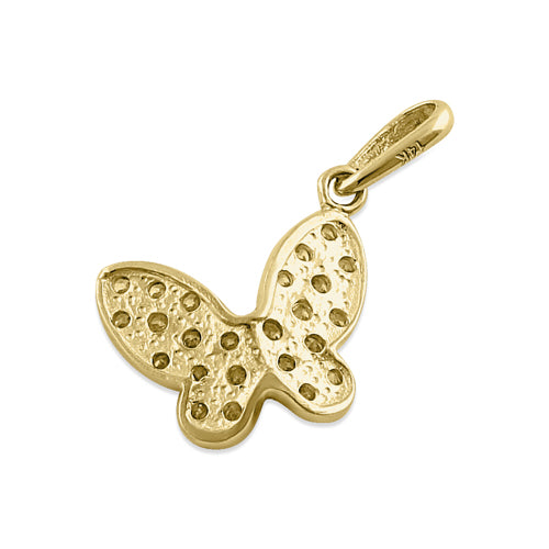 Solid 14K Yellow Gold CZ Butterfly Pendant