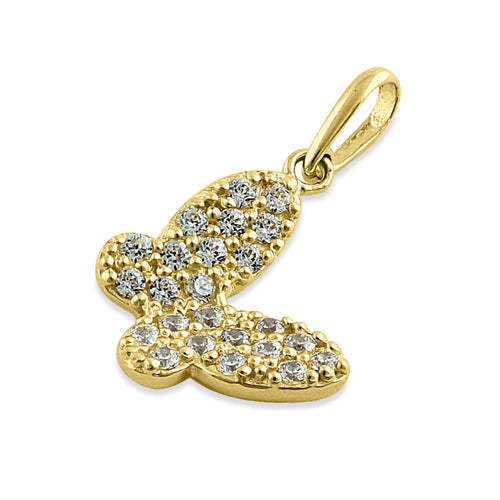 Solid 14K Yellow Gold CZ Butterfly Pendant