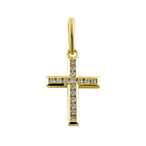 Solid 14K Yellow Gold CZ Cross Pendant