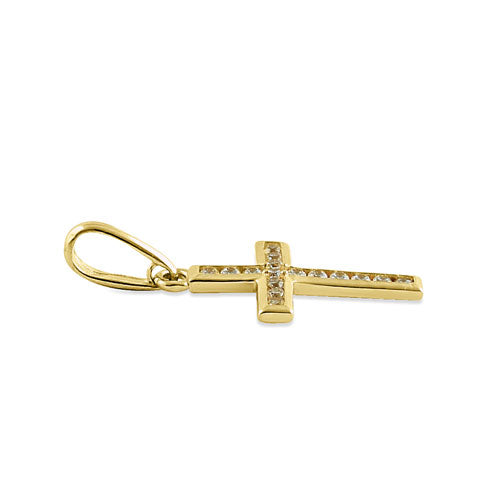 Solid 14K Yellow Gold CZ Cross Pendant