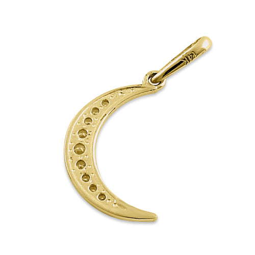 Solid 14K Yellow Gold Crescent CZ Pendant