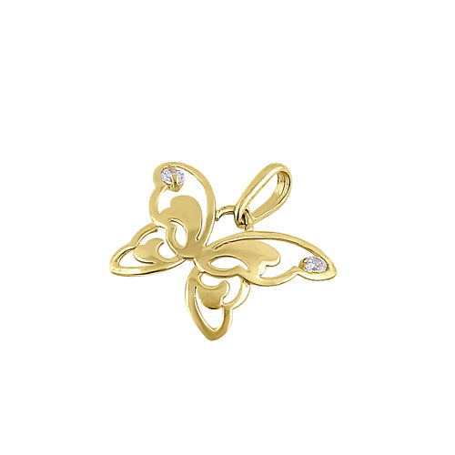 Solid 14K Yellow Gold Butterfly Pendant