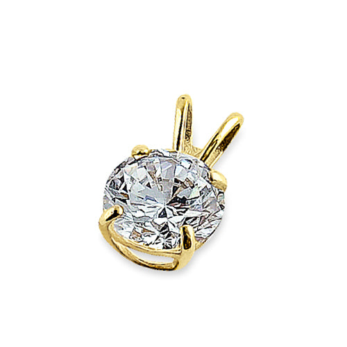 Solid 14K Yellow Gold 6MM Round CZ Pendant