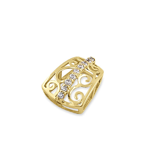 Solid 14K Yellow Gold Clear CZ Vintage Box Pendant
