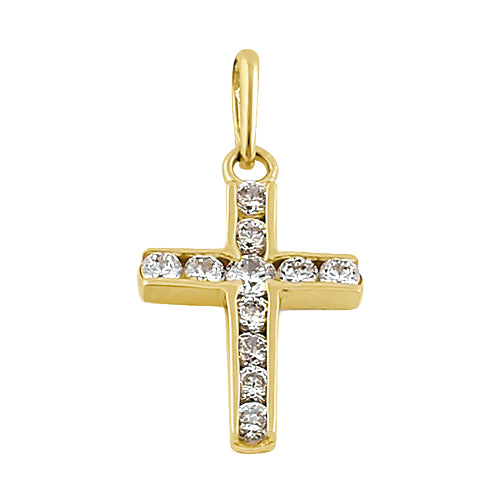 Solid 14K Yellow Gold Clear CZ Cross Pendant