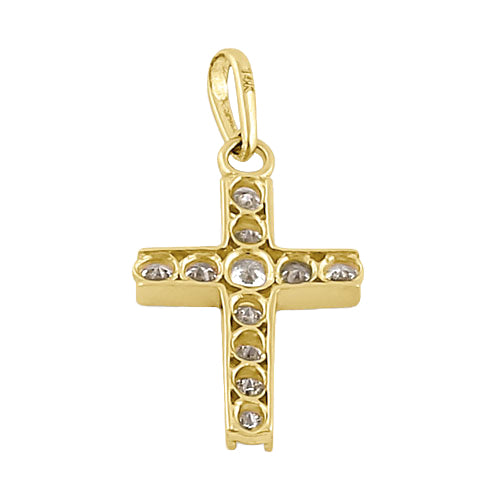 Solid 14K Yellow Gold Clear CZ Cross Pendant