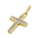 Solid 14K Yellow Gold Clear CZ Cross Pendant