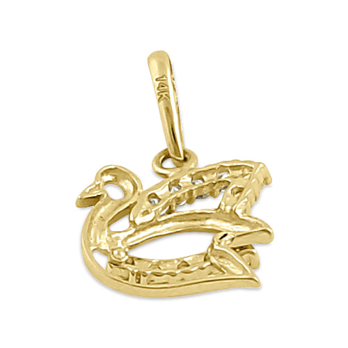 Solid 14K Yellow Gold Clear CZ Swan Pendant