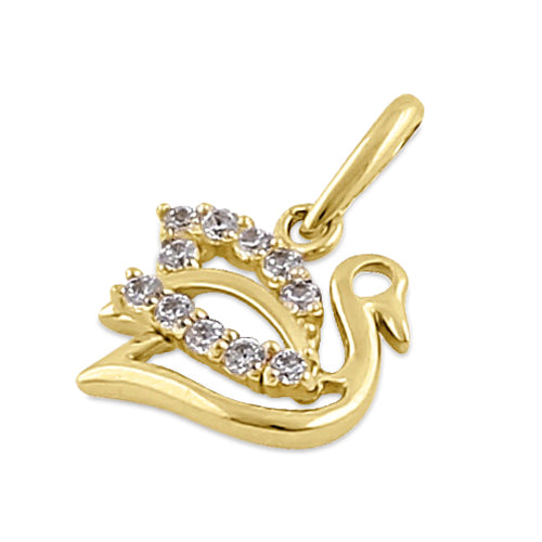 Solid 14K Yellow Gold Clear CZ Swan Pendant