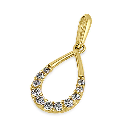 Solid 14K Yellow Gold Elegant CZ Drop Pendant