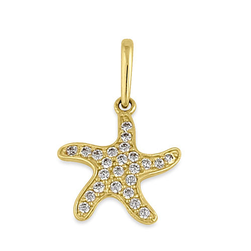 Solid 14K Yellow Gold CZ Starfish Pendant