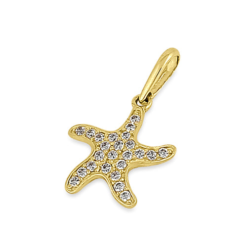 Solid 14K Yellow Gold CZ Starfish Pendant