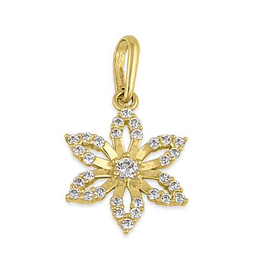 Solid 14K Yellow Gold CZ Lily Fower Pendant