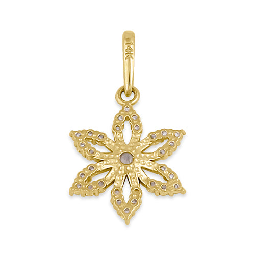 Solid 14K Yellow Gold CZ Lily Fower Pendant