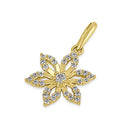 Solid 14K Yellow Gold CZ Lily Fower Pendant