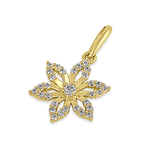 Solid 14K Yellow Gold CZ Lily Fower Pendant