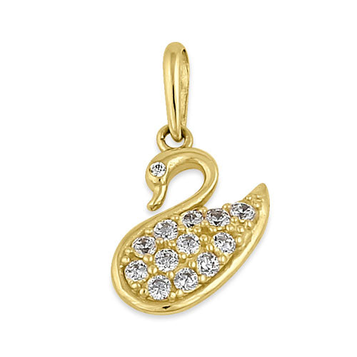 Solid 14K Yellow Gold CZ Swan Pendant