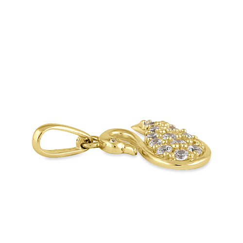 Solid 14K Yellow Gold CZ Swan Pendant