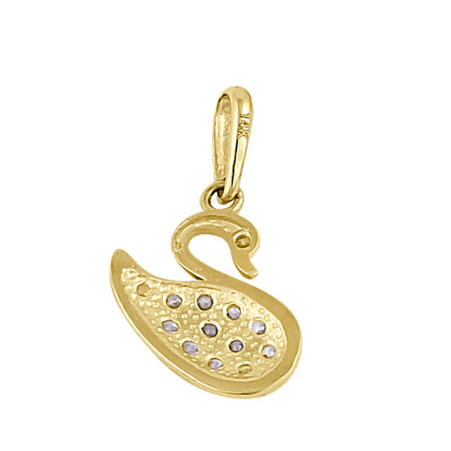 Solid 14K Yellow Gold CZ Swan Pendant