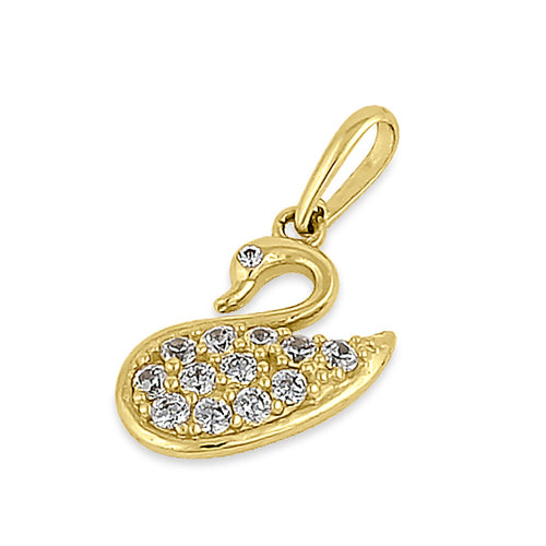 Solid 14K Yellow Gold CZ Swan Pendant