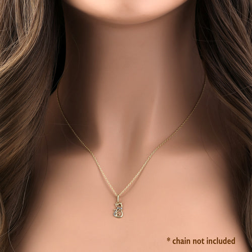 Solid 14K Yellow Gold CZ Cat Pendant
