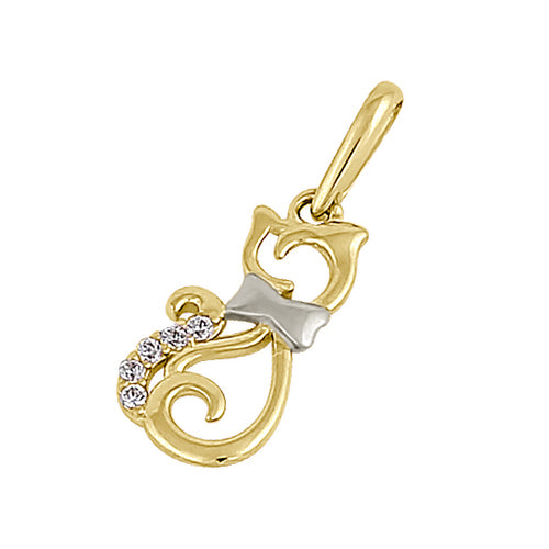 Solid 14K Yellow Gold CZ Cat Pendant