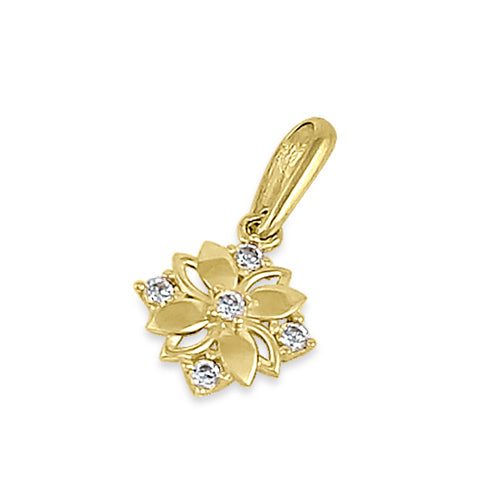 Solid 14K Yellow Gold CZ Flower Pendant