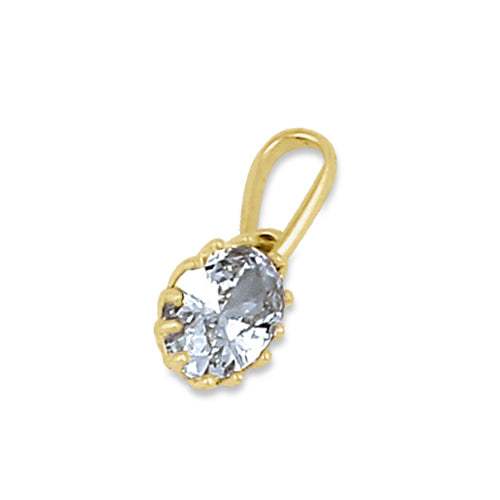 Solid 14K Yellow Gold CZ Oval Pendant