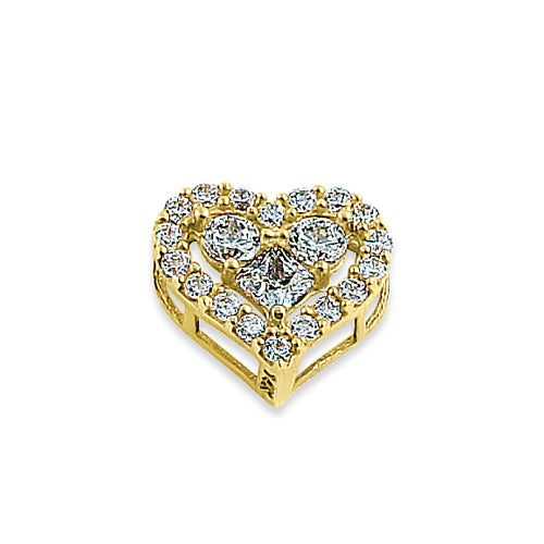 Solid 14K Yellow Gold Sparkle Heart Round & Princess Cut CZ Pendant