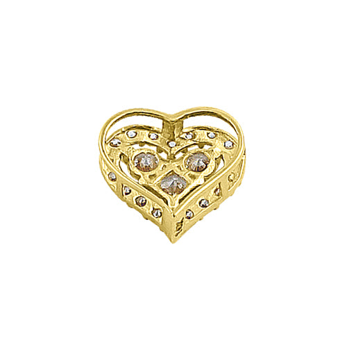 Solid 14K Yellow Gold Sparkle Heart Round & Princess Cut CZ Pendant